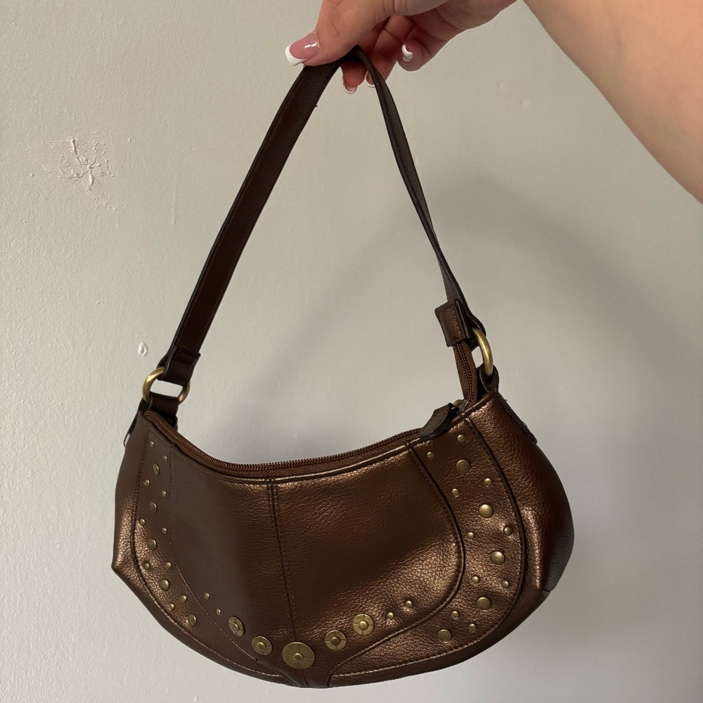 Brown gold tone shoulder bag